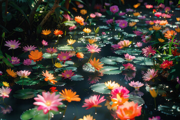 Poster - A pixel art garden, where each flower and blade of grass is meticulously crafted from individual pix