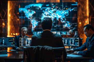 Aufkleber - A scene depicting a secure video conferencing meeting where financial executives discuss investment
