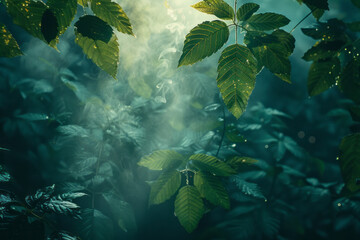 Poster - A scene illustrating the exchange of gases in tree leaves, showing the detailed process of carbon di