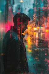 Poster - A series of abstract paintings where neon is used to highlight certain elements, creating focal poin