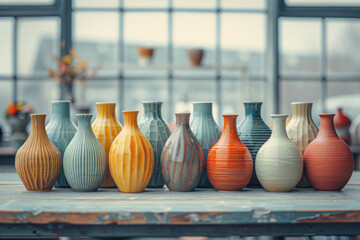 Poster - A series of ceramic vases each featuring a different phase of transformation from smooth cylindrical