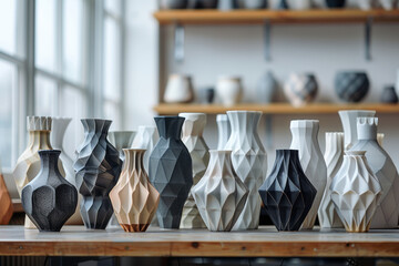Poster - A series of ceramic vases each featuring a different phase of transformation from smooth cylindrical