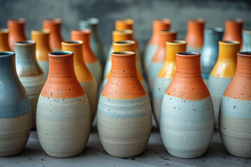 Aufkleber - A series of ceramic vases, each featuring a gradient glaze that moves from earthy terracotta to a gl