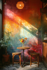 Leinwandbilder - A cafÃ© wall painted with a gradient that seems to pulse and breathe, giving patrons the subtle feel