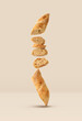 Creative layout made of bread on the beige background. Food concept. Macro concept.