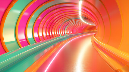 Wall Mural - A tunnel with neon lights that are bright and colorful