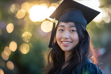 Wall Mural - Young Asian Woman Graduating From High School Or University College, College Graduate, University Graduate, High School Graduate