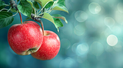 Wall Mural - Red ripe apples hang on a branch in an apple orchard