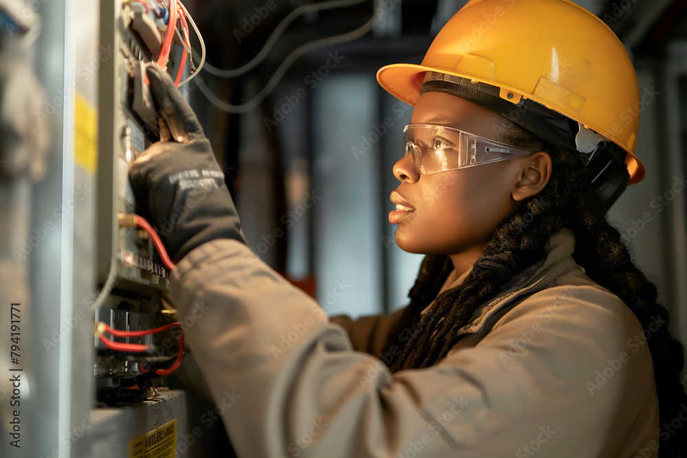 Electrical Engineer Woman Working Check Service Maintenance Electricity ...