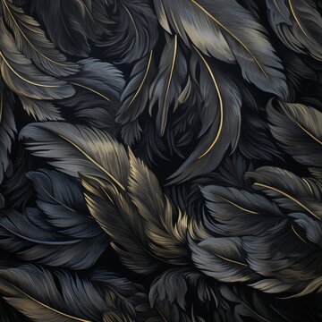 a creepy pattern of feathers from a raven dark golden tint drawing