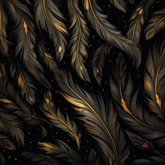 Sticker - creepy pattern of black raven feathers falling with dark gold lighting