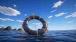 A lifebuoy drifts on the open sea, a symbol of safety and security amidst the vastness of the ocean.