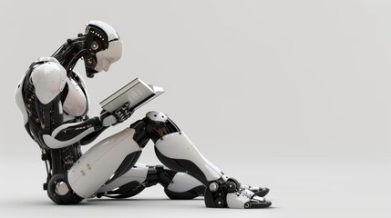 Canvas Print - Futuristic robot reading a book