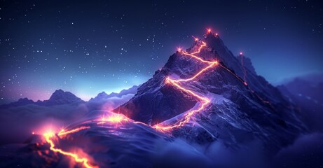 Wall Mural - A mountain with a path of fire leading to it