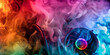 portrait of a  graphic card enveloped in dynamic red and blue smoke concept overheating or intense usage GPU featuring spinning cooling fans surrounded
