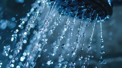 Poster - Water droplets flowing from a bathroom shower head