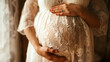 A pregnant woman touching her big belly, Woman holding big pregnant stomach, Mother, pregnancy, people and expectation