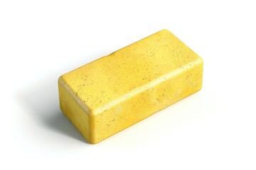 Poster - A simple yellow soap bar on a clean white surface. Ideal for hygiene and cleanliness concepts