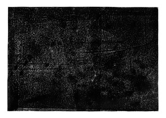 Poster - Linocut, relief printing, letterpress rectangle A4 shape rough texture. Black and white artistic linocutting textured background, text frame. Paint roller geometric stains, lino ink grainy surface.