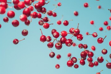 Poster - A dynamic image of red berries floating in the air. Perfect for nature and seasonal concepts