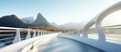 A modern and luxurious suspension bridge made with advanced technology for the future with a beautiful mountain backdrop