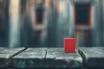 Poster - A red box sitting on a wooden table, ideal for product display concepts