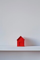Poster - A red house sitting on top of a white shelf. Suitable for home decor concepts