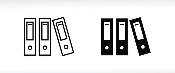 Row of binders icon line and flat icons set, editable stroke isolated on white, linear vector outline illustration, symbol logo design style