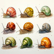 Watercolor Snails Illustration, Generative Ai