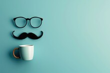 A Quirky Coffee Cup With A Mustache And Glasses, Perfect For Adding A Touch Of Fun To Any Project