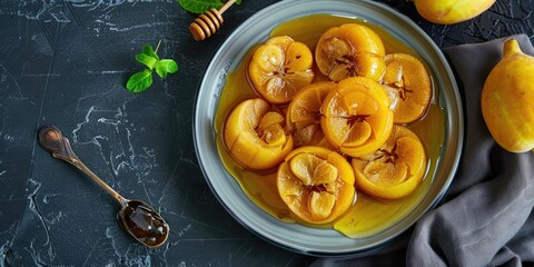 Poster - Fresh sliced oranges in a bowl with a spoon. Perfect for food and healthy eating concepts