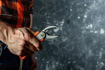 Poster - Close up of a person holding a pair of pliers, useful for industrial and DIY projects