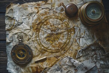 Poster - Antique map with compass, perfect for travel themes