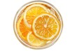 Fresh orange slices floating in a glass of water. Ideal for health and wellness concepts