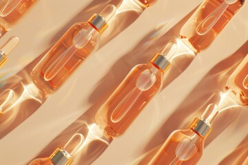 Poster - Group of perfume bottles on a table. Suitable for beauty and fragrance concepts