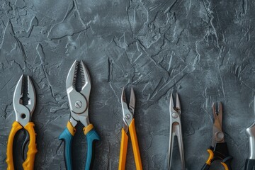Poster - Different types of pliers arranged on a table, useful for DIY projects