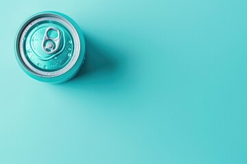 Poster - A can of soda on a blue surface. Suitable for beverage or refreshment concepts