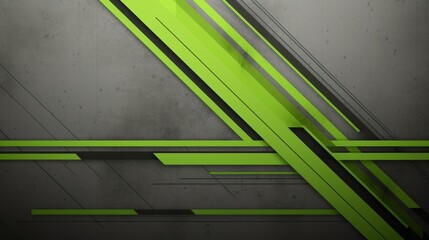 Sticker - Tech green stripes on abstract grey grunge corporate header banner geometric background