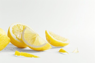 Poster - Fresh halved lemons on a clean white background, perfect for food and health-related designs