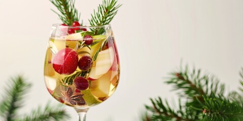 Poster - A wine glass filled with fruit and a sprig of rosemary. Ideal for food and beverage concepts