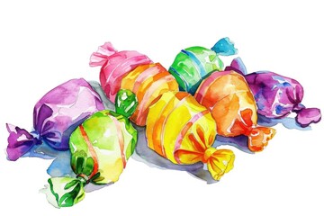 Aufkleber - A vibrant watercolor painting of assorted candy. Perfect for sweet-themed designs