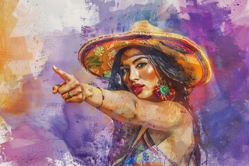 Poster - A painting of a woman pointing, suitable for various concepts and designs