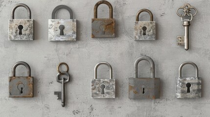 Aufkleber - A collection of locks and keys hanging on a wall. Perfect for security or home improvement concepts