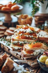 Poster - Assorted food items on a table, perfect for food blogs or restaurant menus