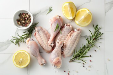 Canvas Print - Fresh raw chicken on a kitchen counter. Ideal for food preparation concepts