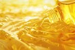 Bio Beauty Alternative: Closeup of Beautiful Yellow Oil Emulsion Wave with Bodycare Bottle