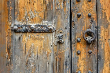 Poster - Detailed view of a wooden door handle, suitable for home improvement projects