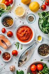 Poster - A table topped with various types of food, perfect for food blogs or restaurant menus