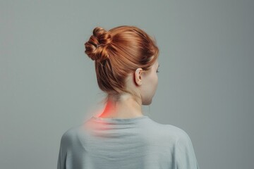 Poster - A woman with red hair wearing a gray shirt. Suitable for various lifestyle and fashion concepts