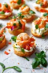 Poster - A display of small appetizers with shrimp and vegetables. Perfect for catering events